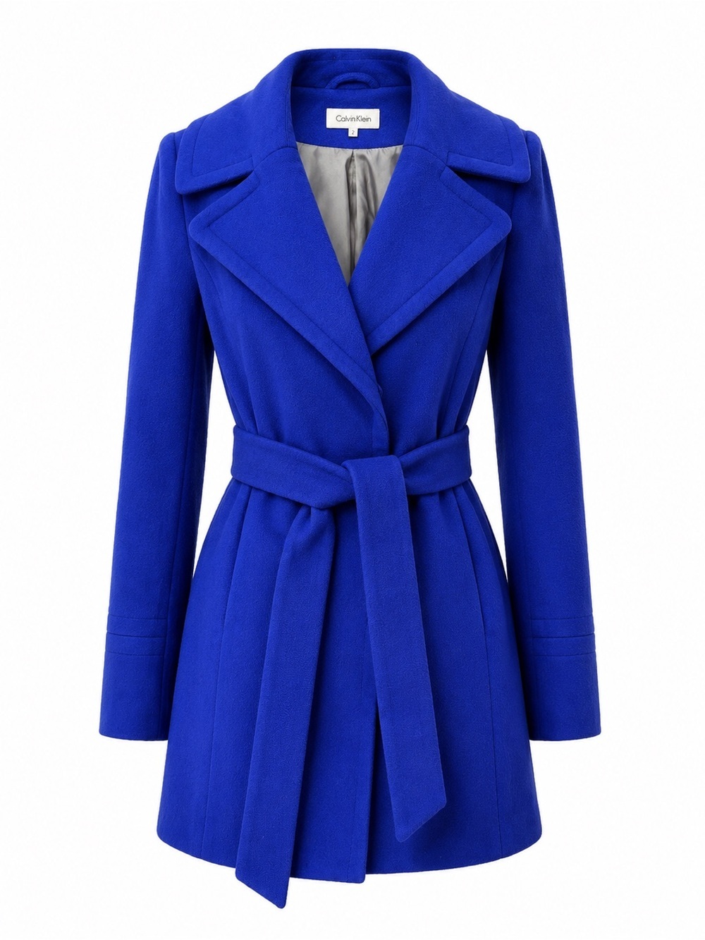 Calvin Klein Royal Blue Belted Wool Blend Coat Size 2